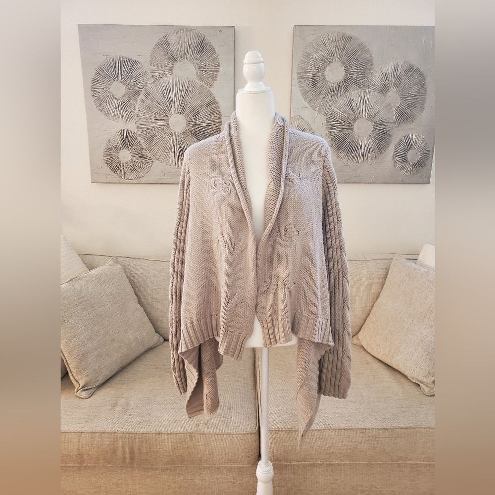 ✨Seven7✨ Drape Front Chunky Knit Open Cardigan - [Large, Beige]